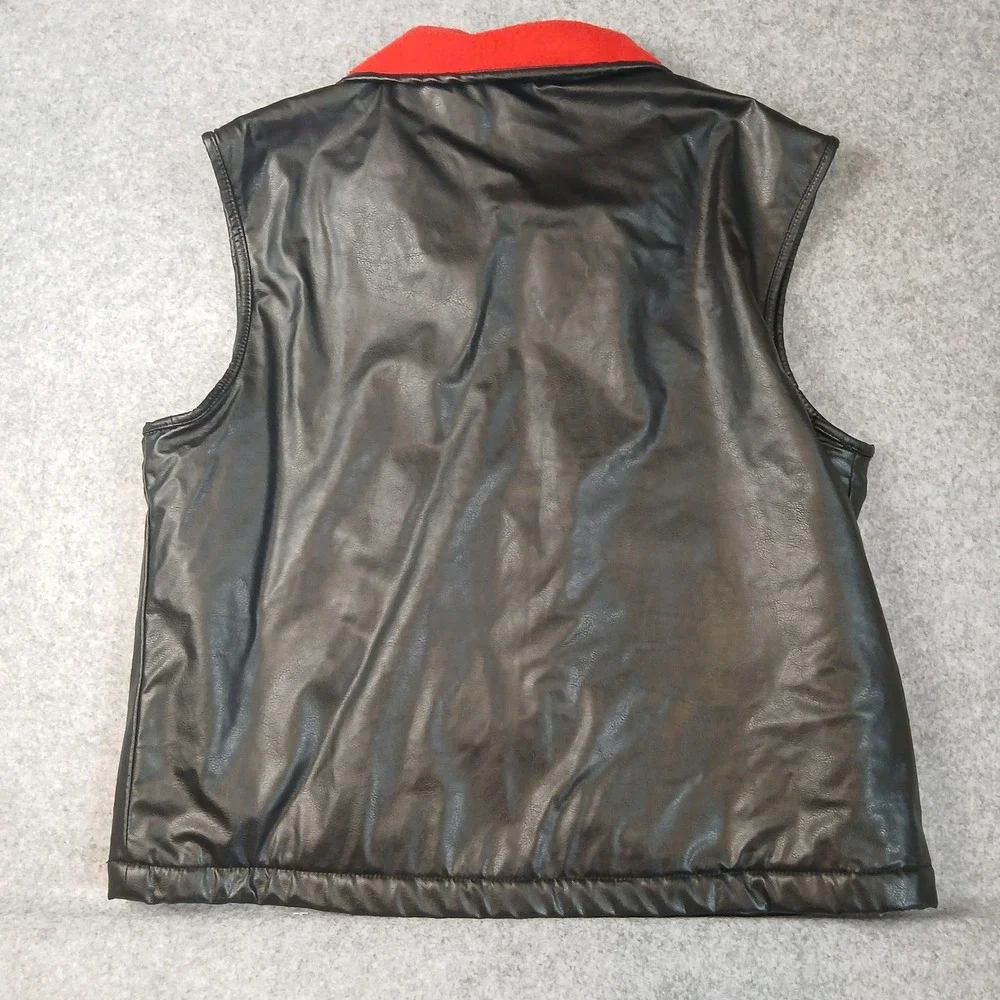 Street Magic Faux‎ Leather Vest Mens Large Black Red Fleece Lined Biker Full Zip